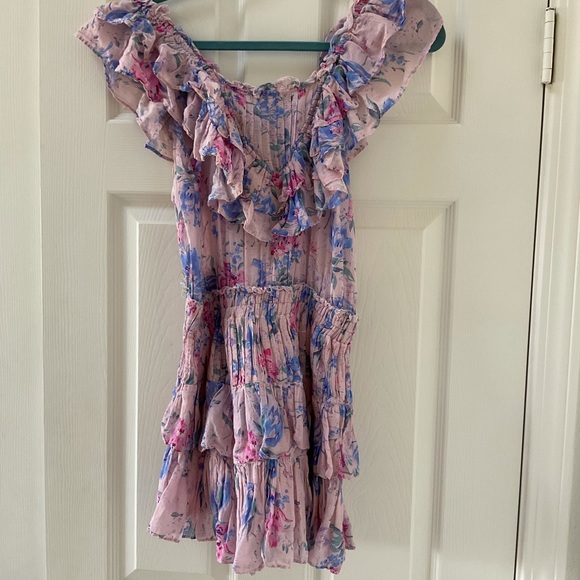 LoveShackFancy Pink Floral Ruffle Dress Silk Cottton XS - Picture 2 of 3